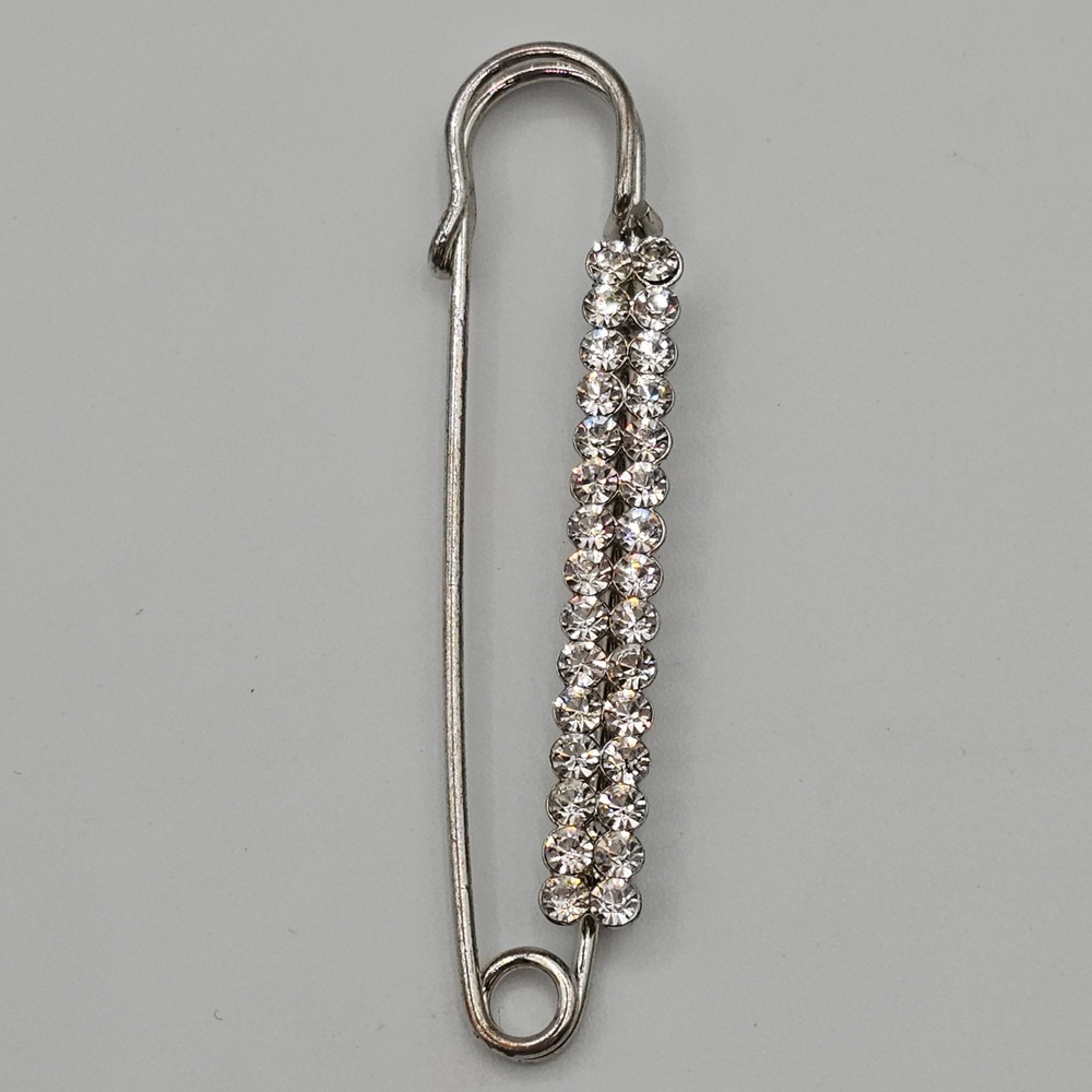Vintage Rhinestone 3" Safety Pin Brooch Scarf Shawl Sweater Clip Sparkle Glam - Picture 12 of 14